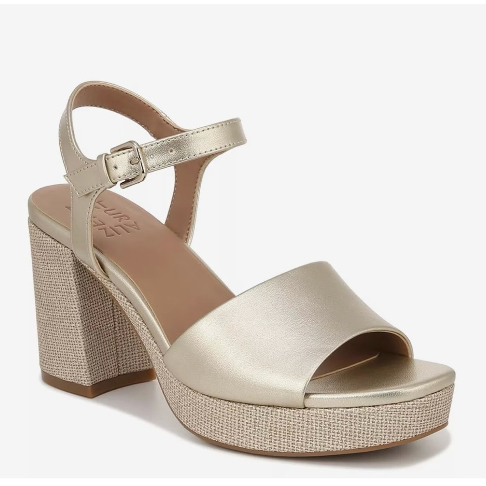 Naturalizer Lilly Champagne Platform Sandal Size 8.5 Gold Block Heel Sandals